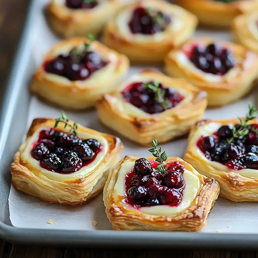 A tray of flaky pastry shells filled with creamy custard and topped with mixed berries.