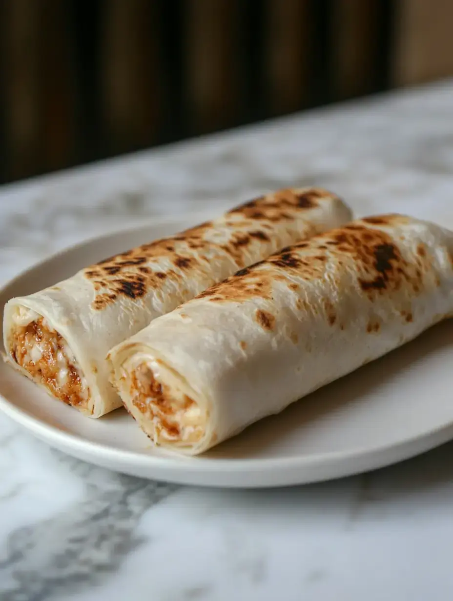 Two grilled tortillas filled with a savory mixture, served on a white plate on a marble table.