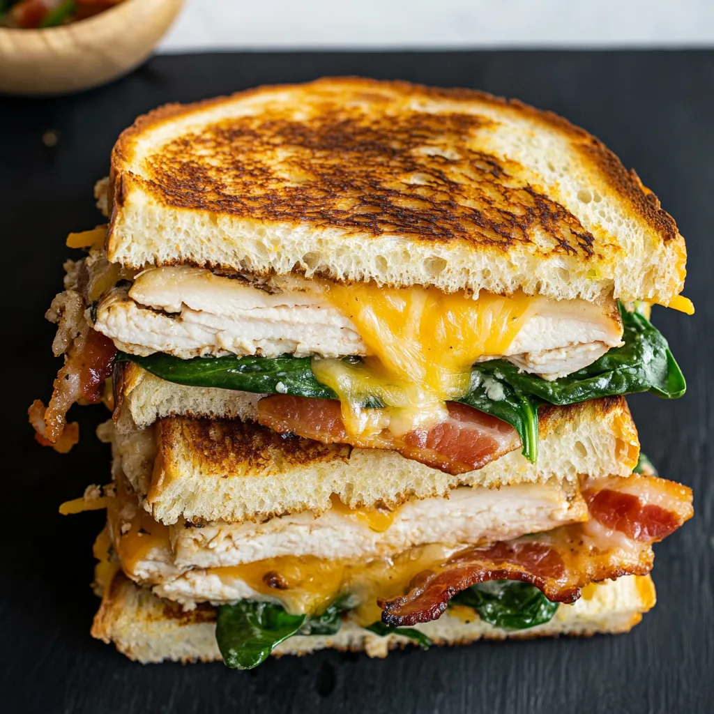 Delicious Turkey Melt with Cheddar, Spinach, and Bacon