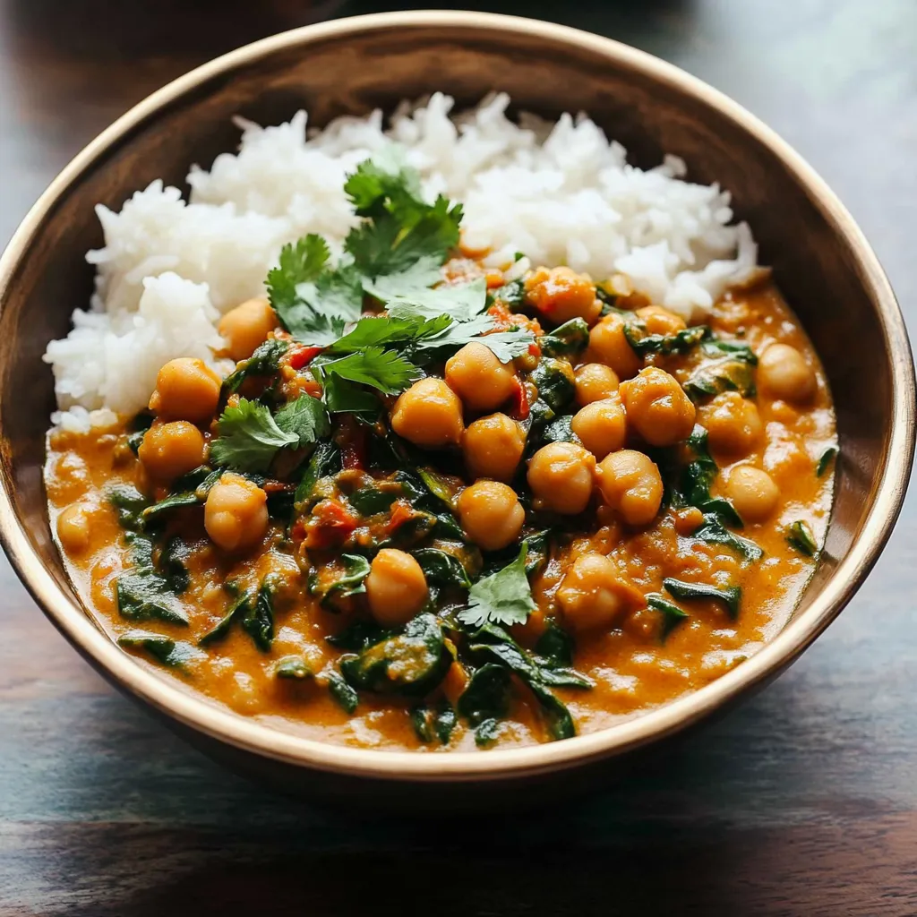 Delicious Steph’s Chickpea Curry with Spinach and Rice