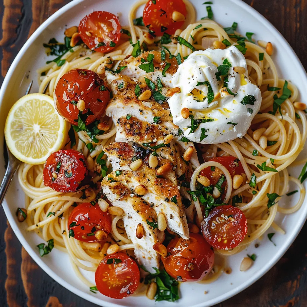 Delicious Chicken Spaghetti with Burrata and Lemon Butter Garlic Sauce