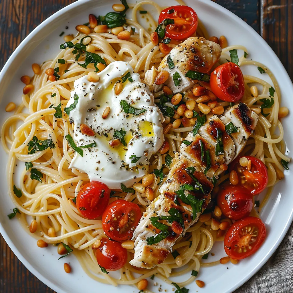 Best Chicken Spaghetti with Burrata and Lemon Butter Garlic Sauce