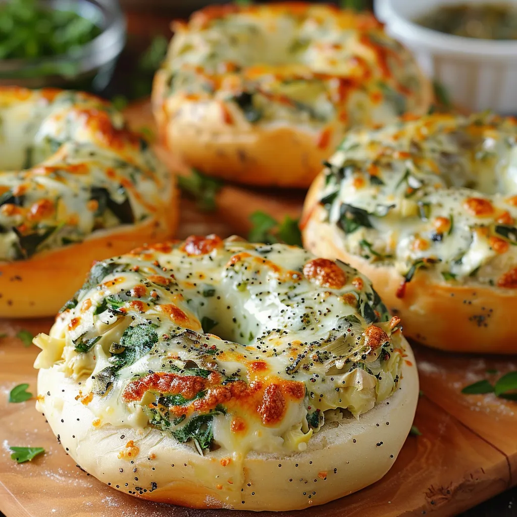 Cheesy Spinach-Artichoke Bagels