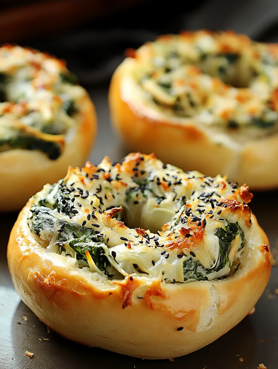 Delcious Cheesy Spinach-Artichoke Bagels