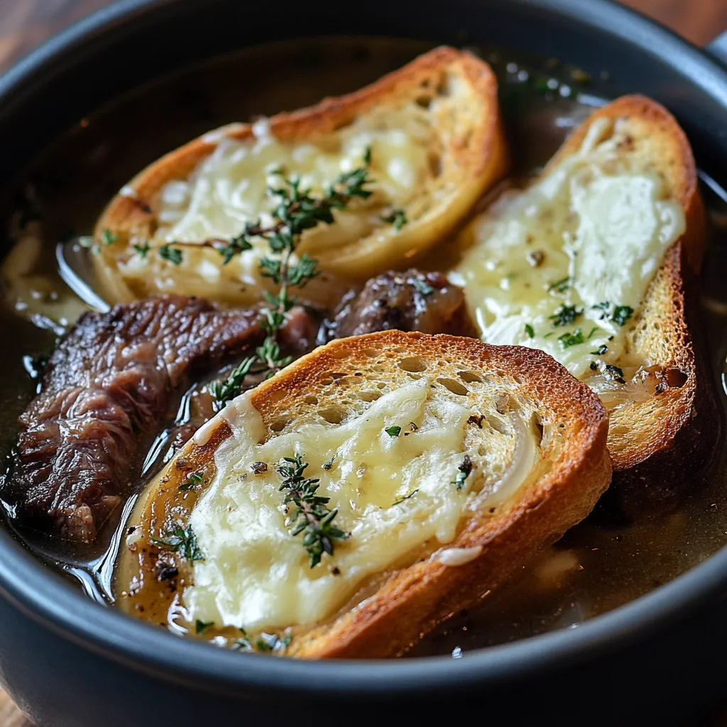 Delicious French Onion Short Rib Soup with Gruyère Toast