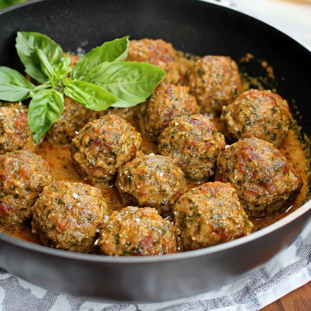 Creamy Sun-Dried Tomato Pesto Meatballs