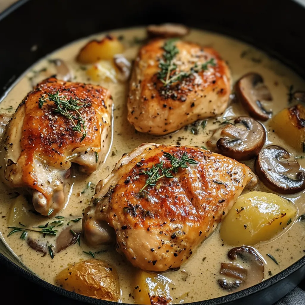 Herb Roasted Chicken in Creamy White Wine Sauce