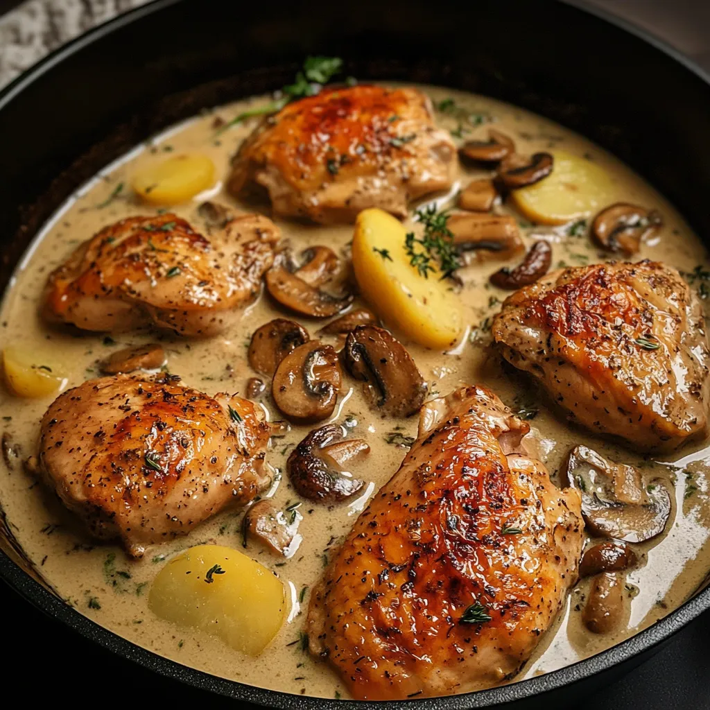 Delicious Herb Roasted Chicken in Creamy White Wine Sauce