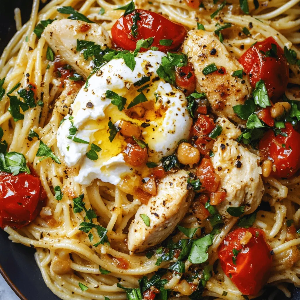 Chicken Spaghetti with Burrata and Lemon Butter Garlic Sauce