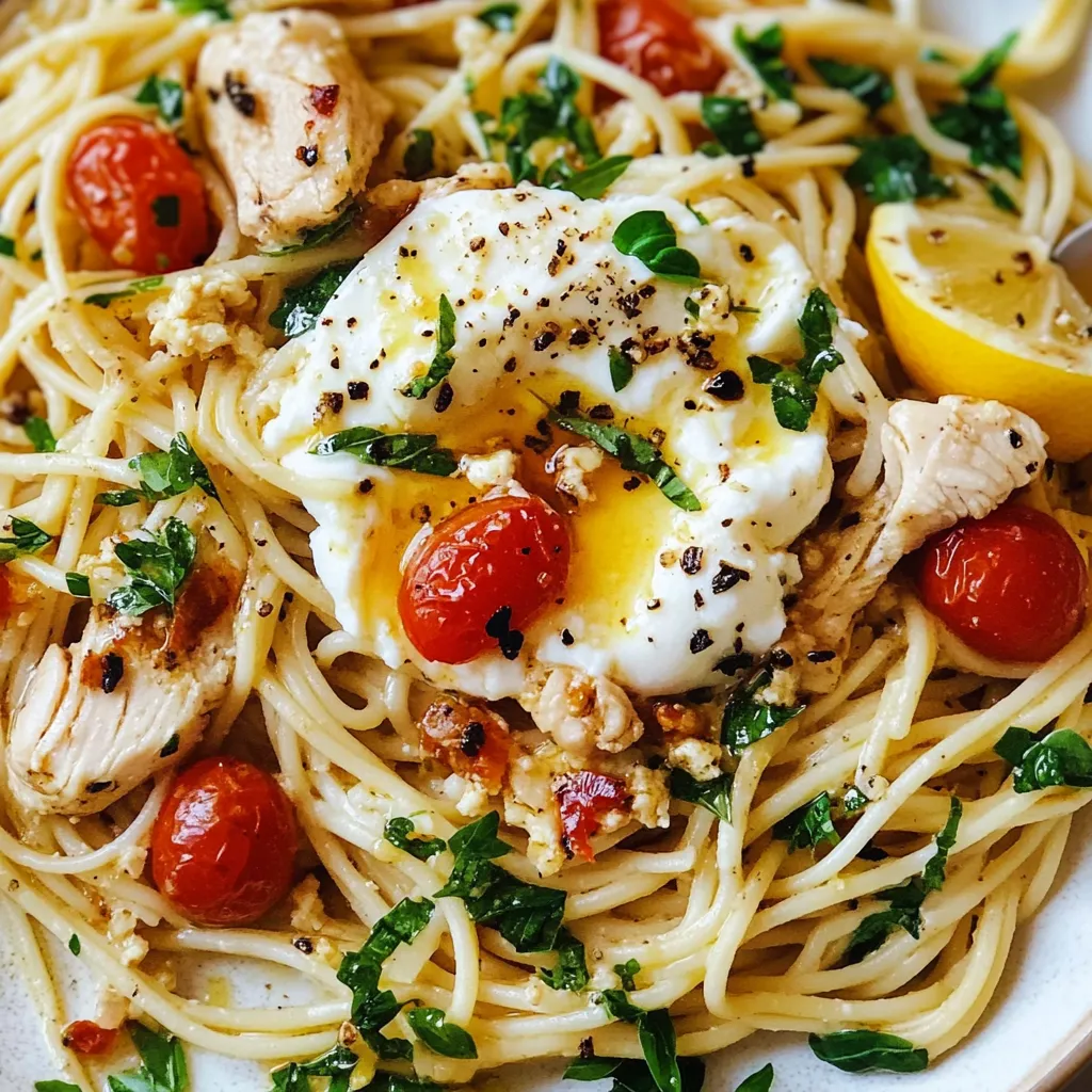 Delicious Chicken Spaghetti with Burrata and Lemon Butter Garlic Sauce