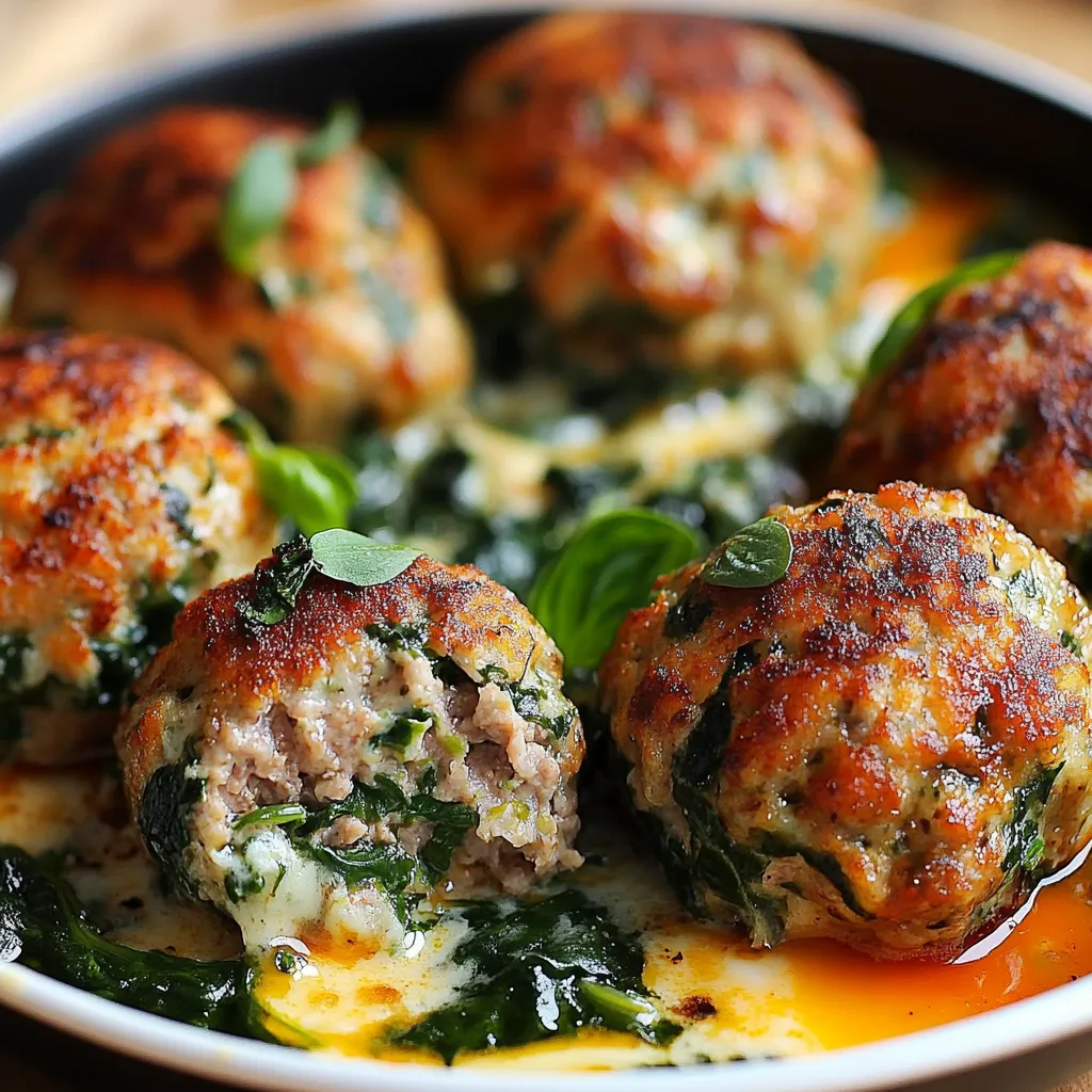 Delicious Mozzarella-Stuffed Turkey Meatballs with Spinach and Garlic