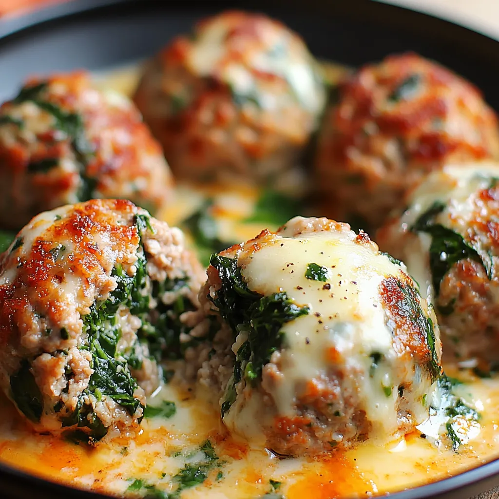 Best Mozzarella-Stuffed Turkey Meatballs with Spinach and Garlic