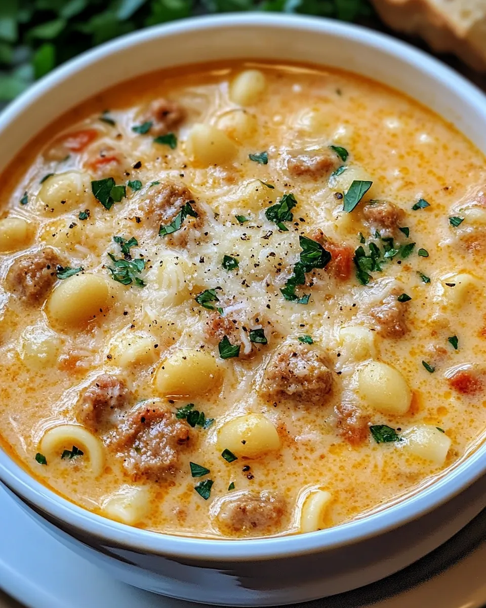 Creamy Parmesan Italian Sausage Ditalini Soup