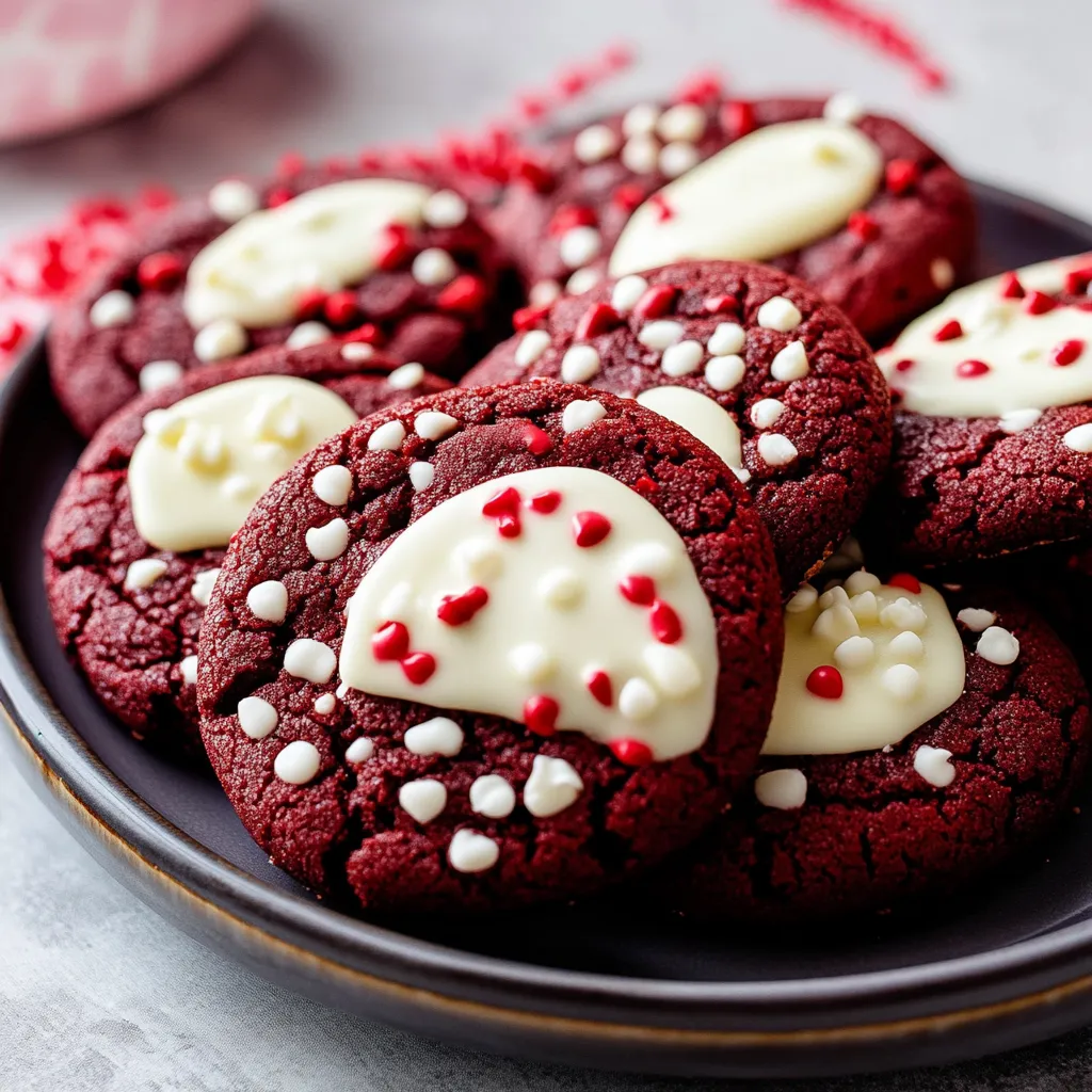 Sweet White Chocolate Dipped Red Velvet Cookies