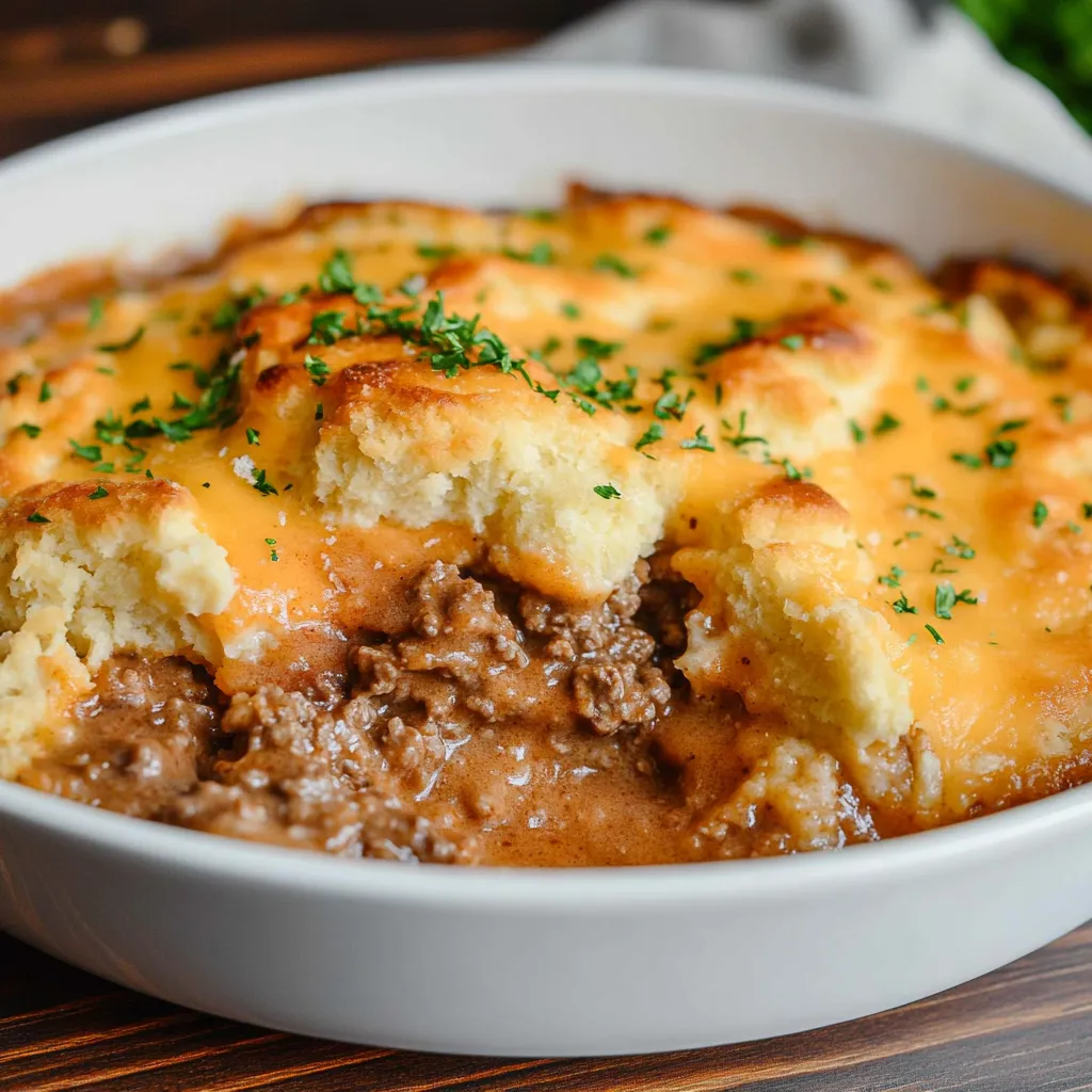Delicious Cheddar Bay Ground Beef Cobbler