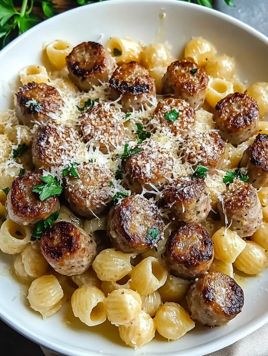 Garlic Butter Sausage Bites with Creamy Parmesan Pasta Recipe