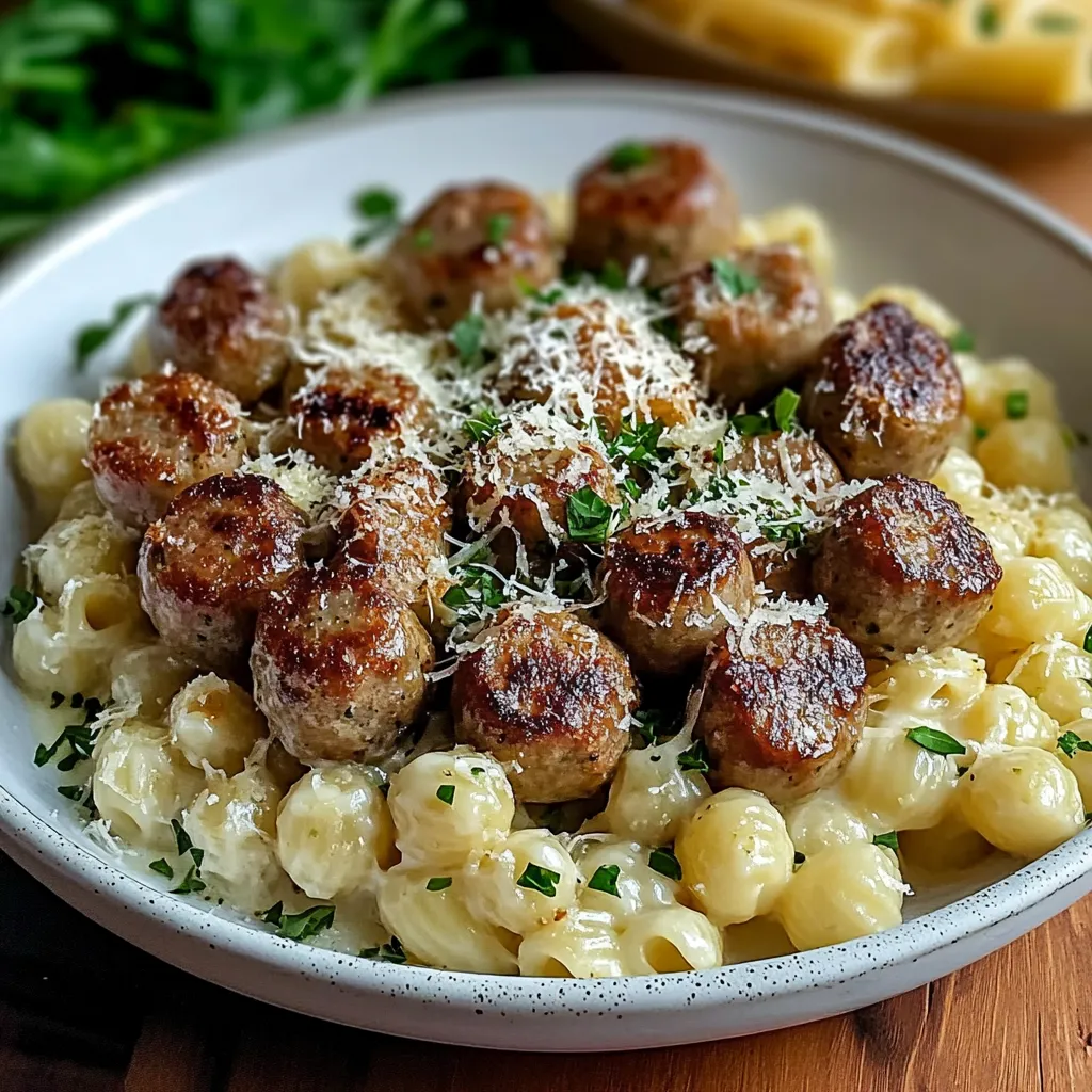 Best Garlic Butter Sausage Bites with Creamy Parmesan Pasta