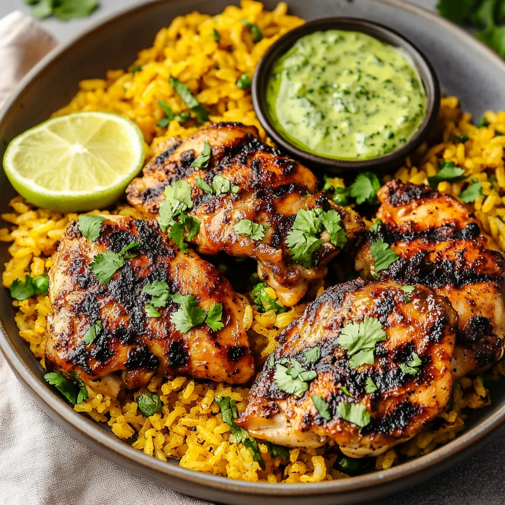 Peruvian Chicken and Rice with Green Sauce