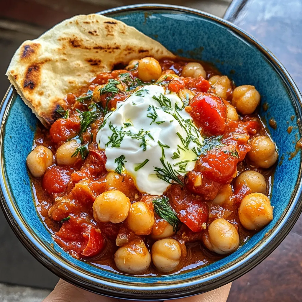 Delicious Chickpea, Tomato + Harissa Stew with Herby Yoghurt