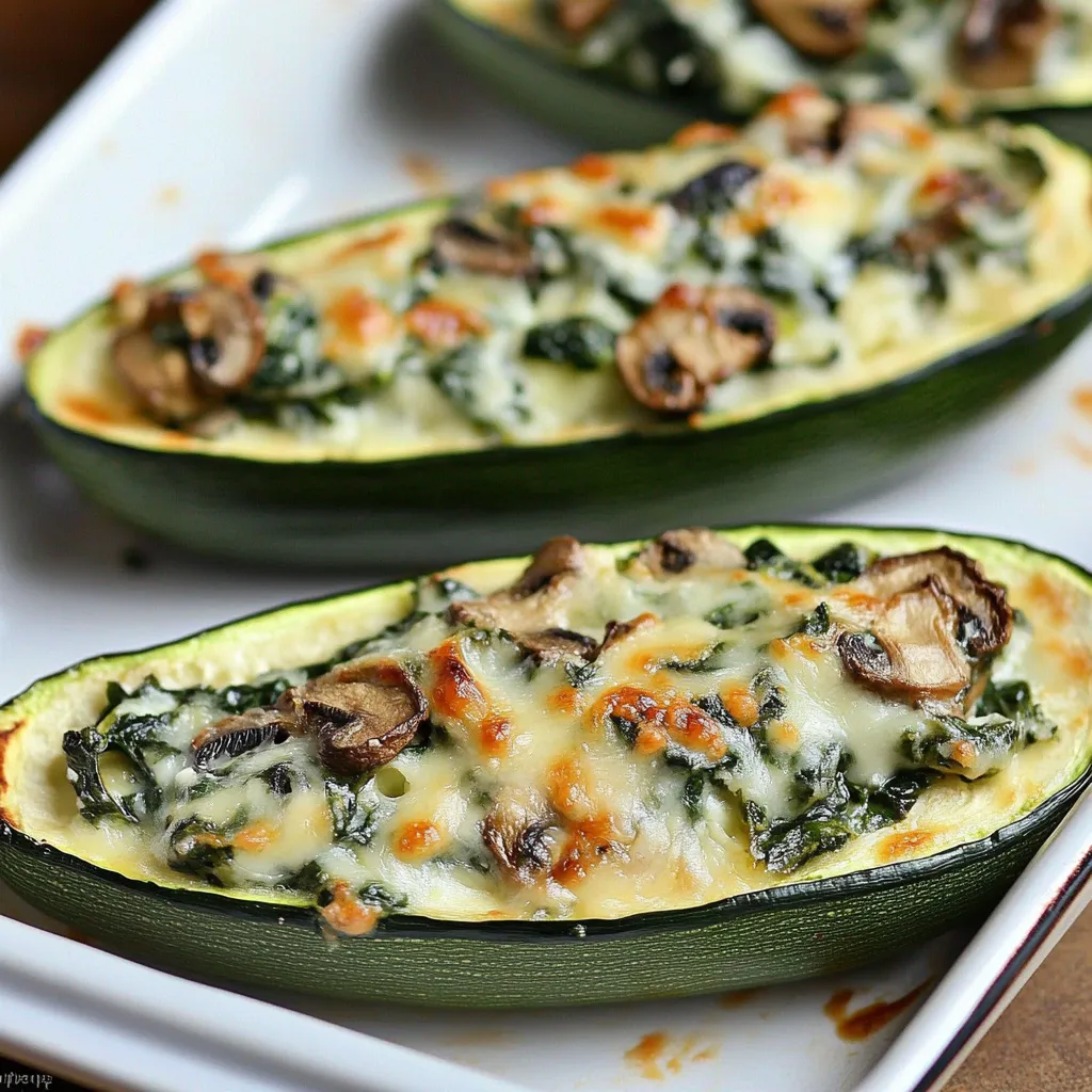 Zucchini Boats stuffed with Spinach Mushroom Ricotta