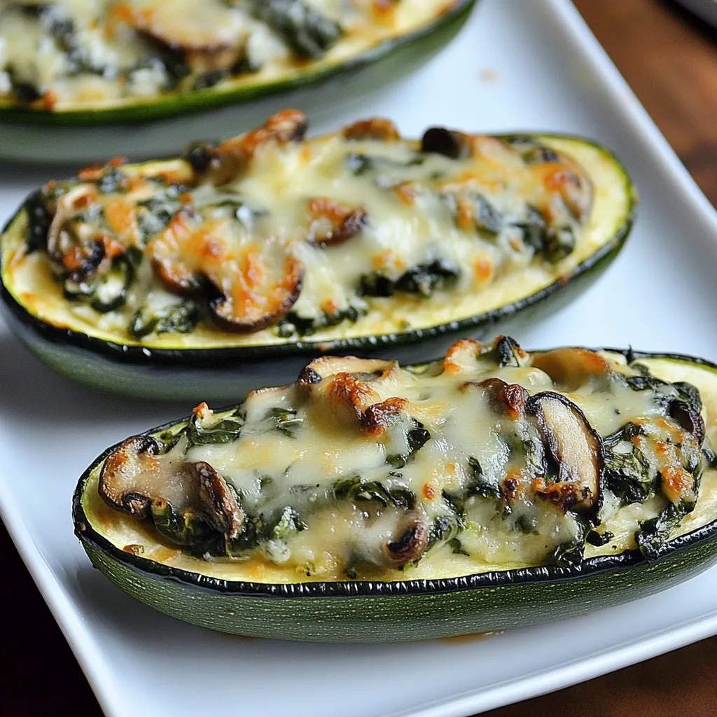 Delicious Zucchini Boats stuffed with Spinach Mushroom Ricotta