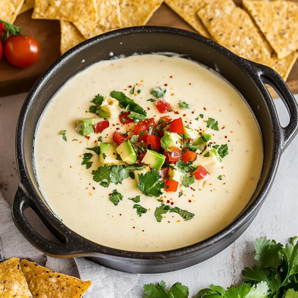 A bowl of soup with chips and tomatoes on a table.