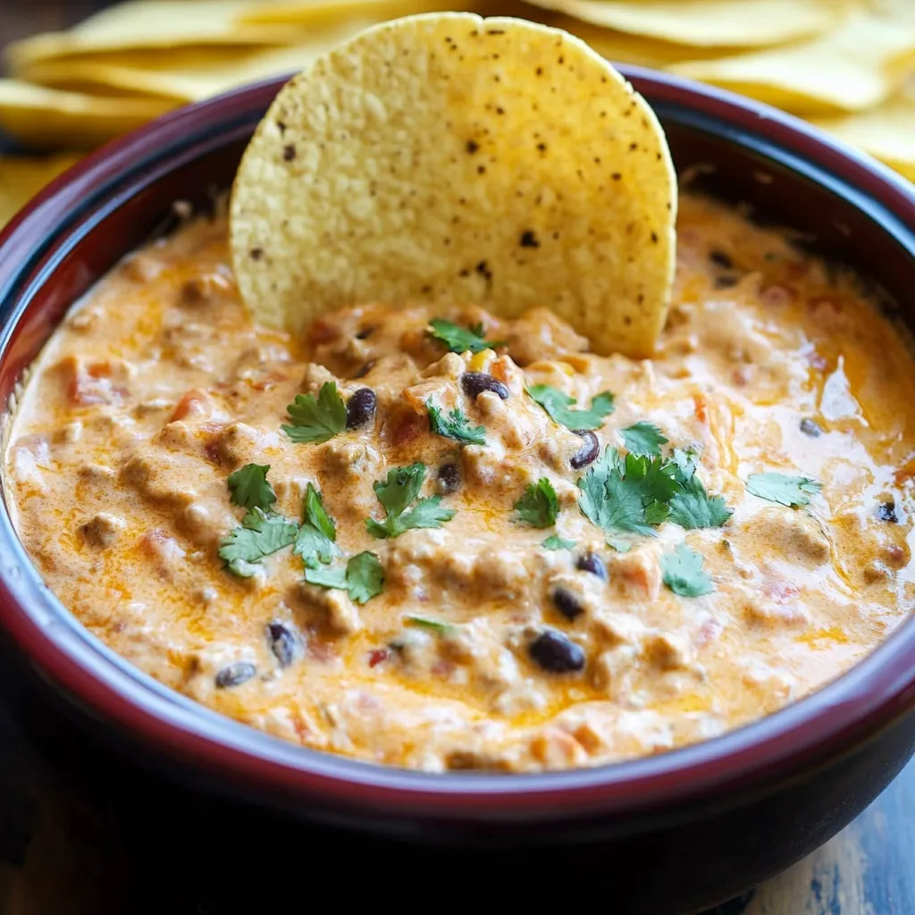 A bowl of soup with a tortilla chip on top.