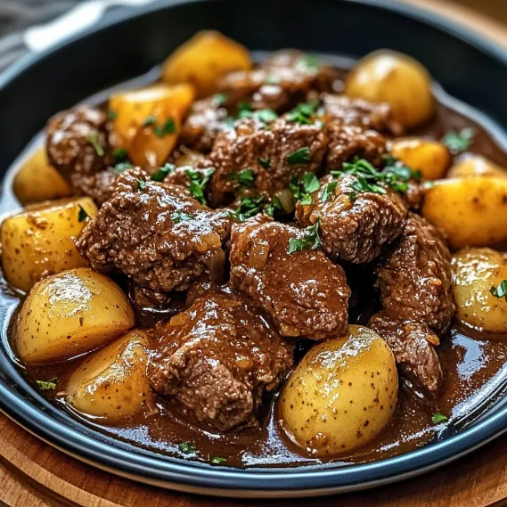 Slow Cooker Garlic Butter Beef Bites & Potatoes