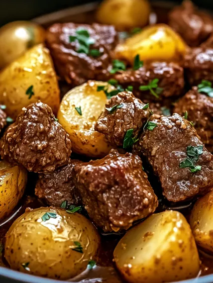 Slow Cooker Garlic Butter Beef Bites & Potatoes Recipe