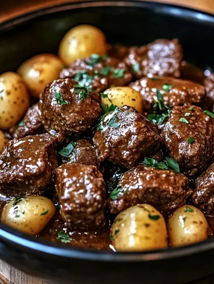 Delicious Slow Cooker Garlic Butter Beef Bites & Potatoes