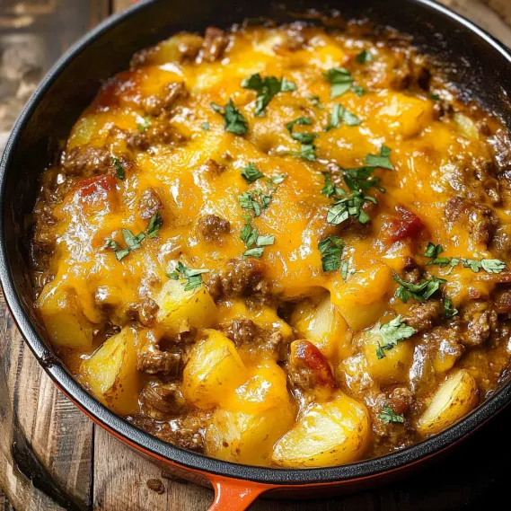 Cheesy One Pot Beef and Potatoes