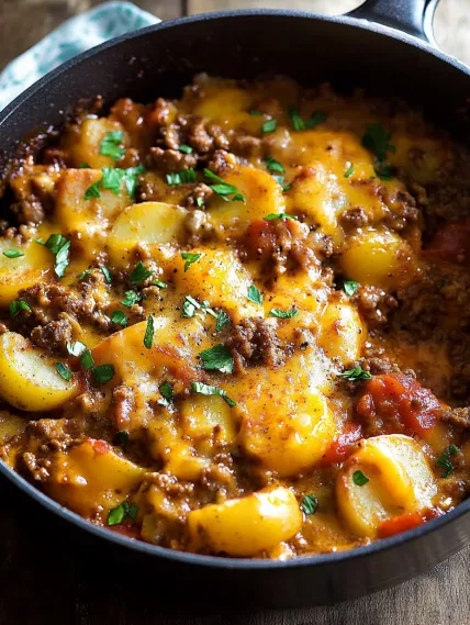 Best Cheesy One Pot Beef and Potatoes