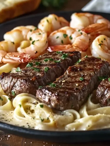 Steak and Shrimp Alfredo Pasta Recipe