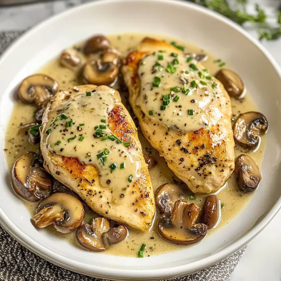 Skillet Asiago Chicken Mushrooms