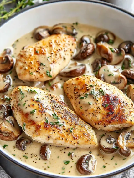 Delicious Skillet Asiago Chicken Mushrooms