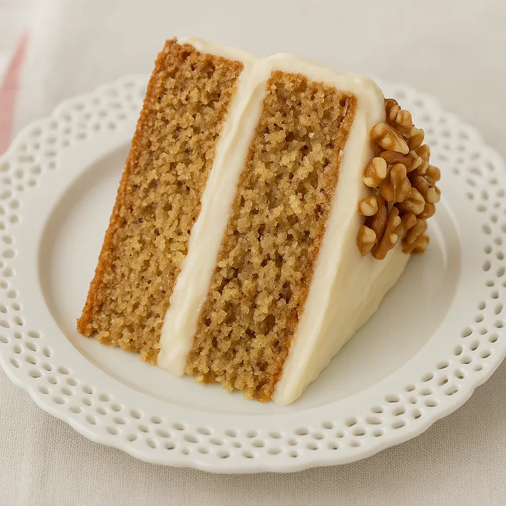 A slice of cake on a plate.