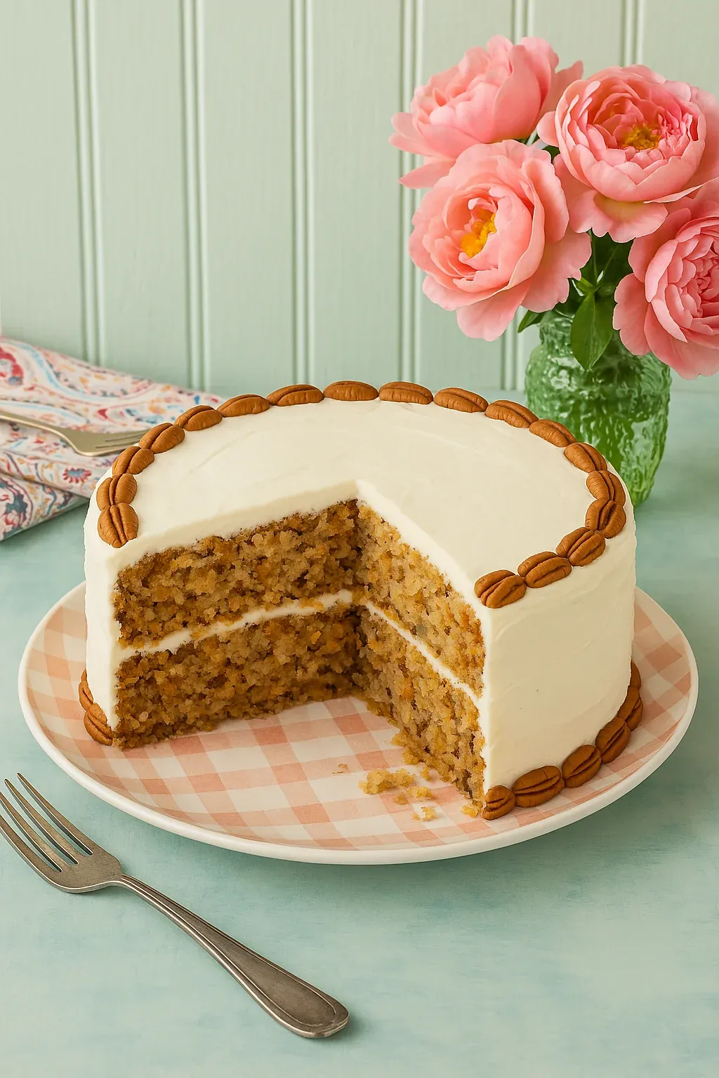 A slice of cake on a plate.