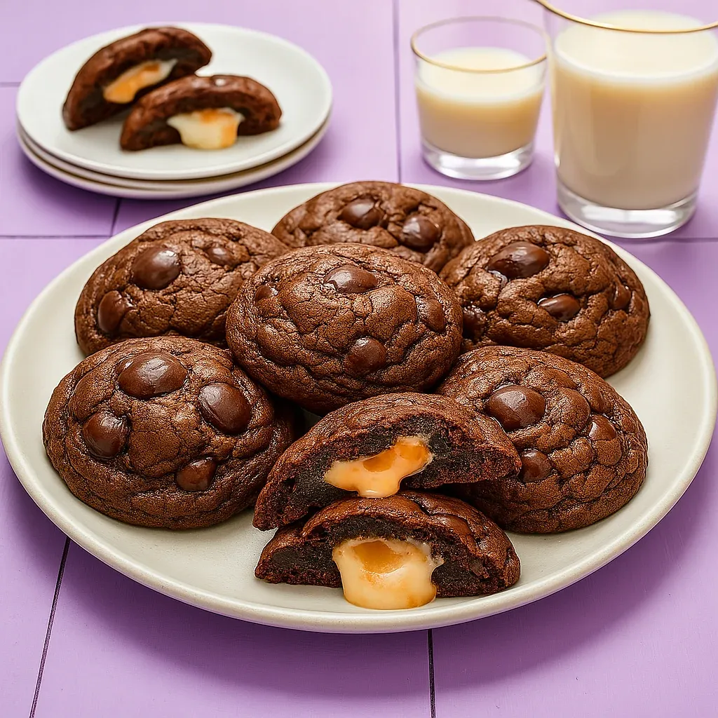 A plate of chocolate chip cookies with a glass of milk.