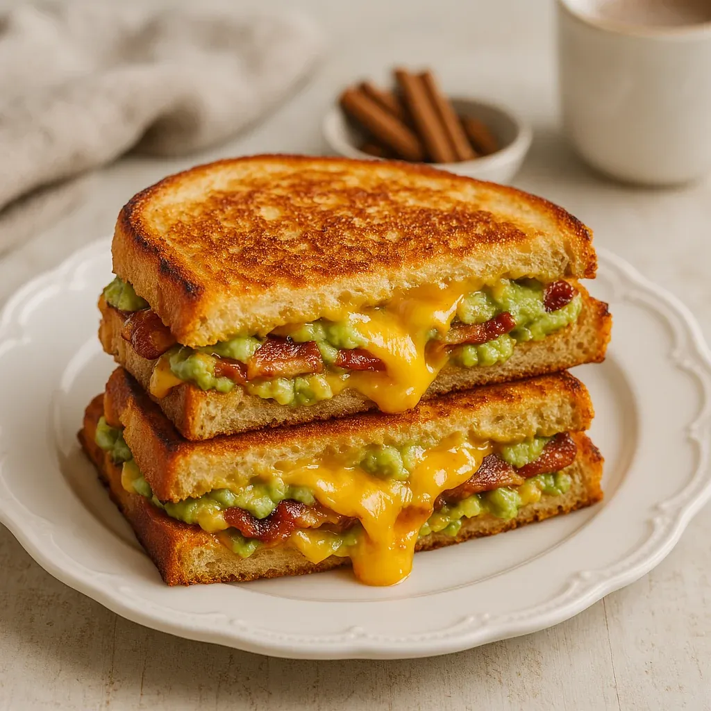 Two sandwiches stacked on a plate.