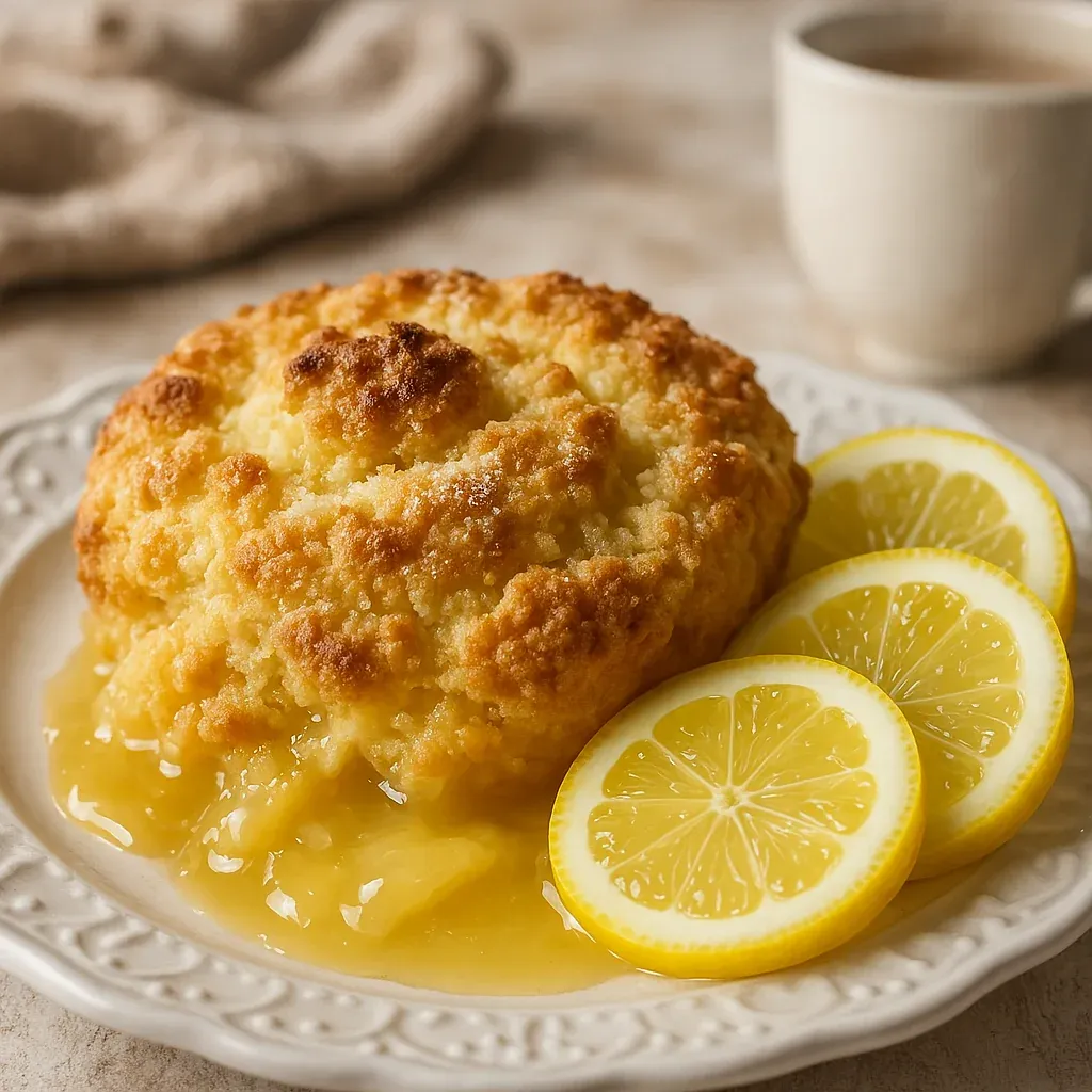 A plate of food with a lemon wedge on it.