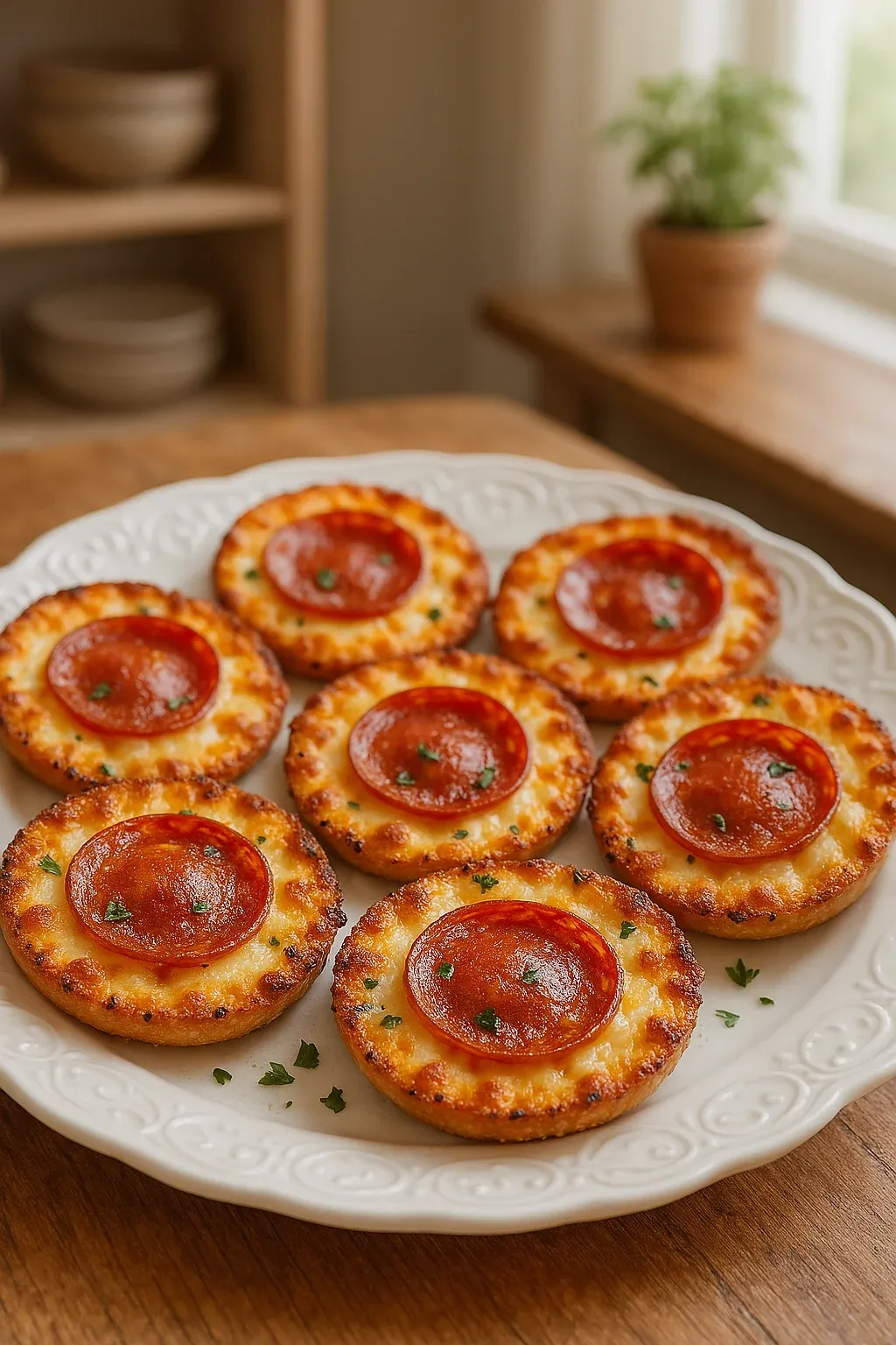 A plate of mini pizzas with tomato sauce and cheese.