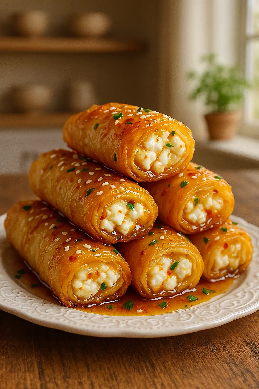 A stack of food on a plate.