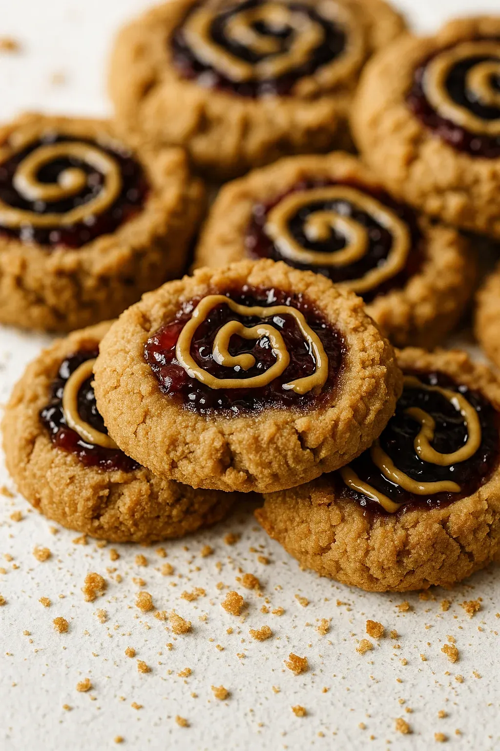 A stack of cookies with a swirl pattern.