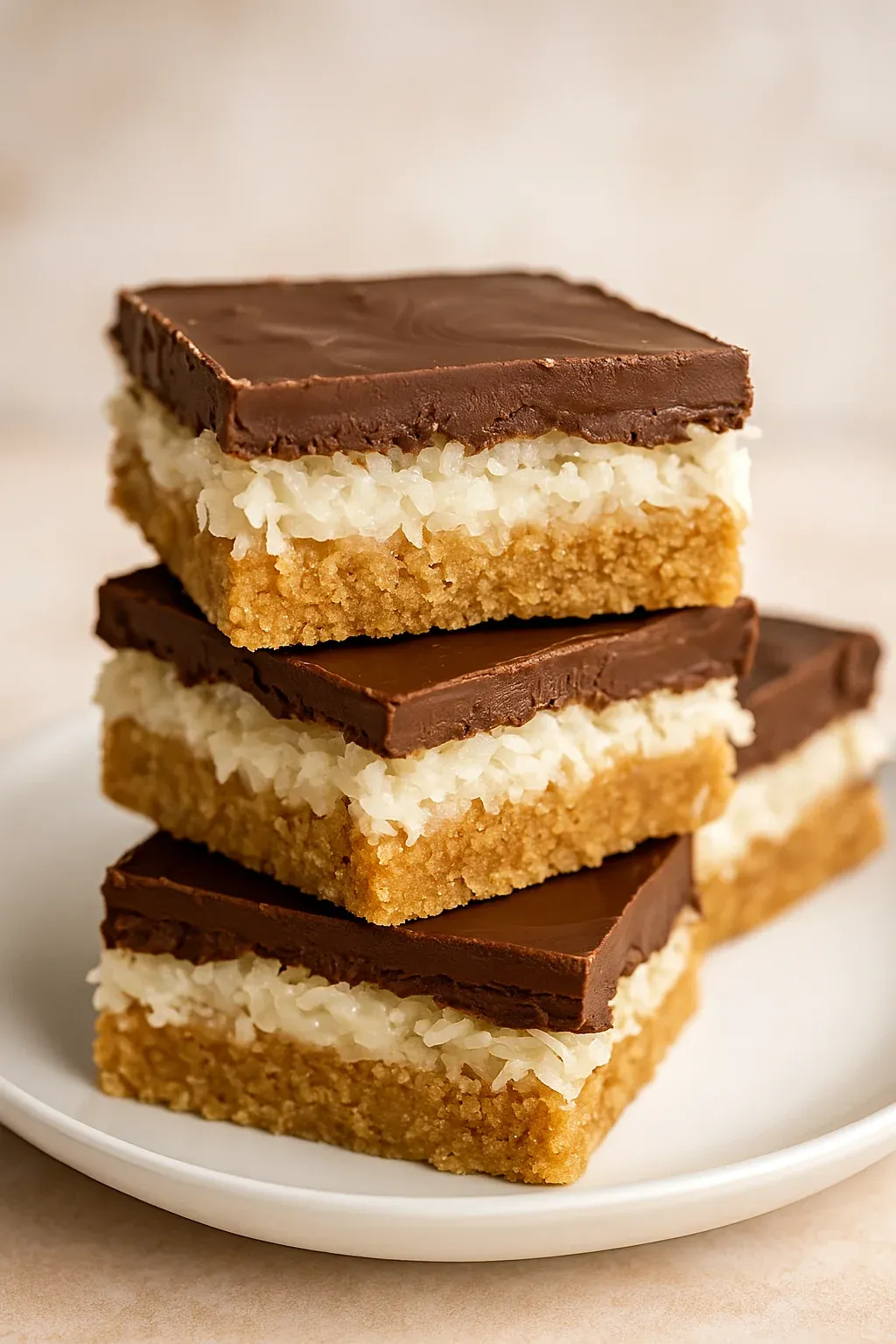 A stack of chocolate and coconut bars.
