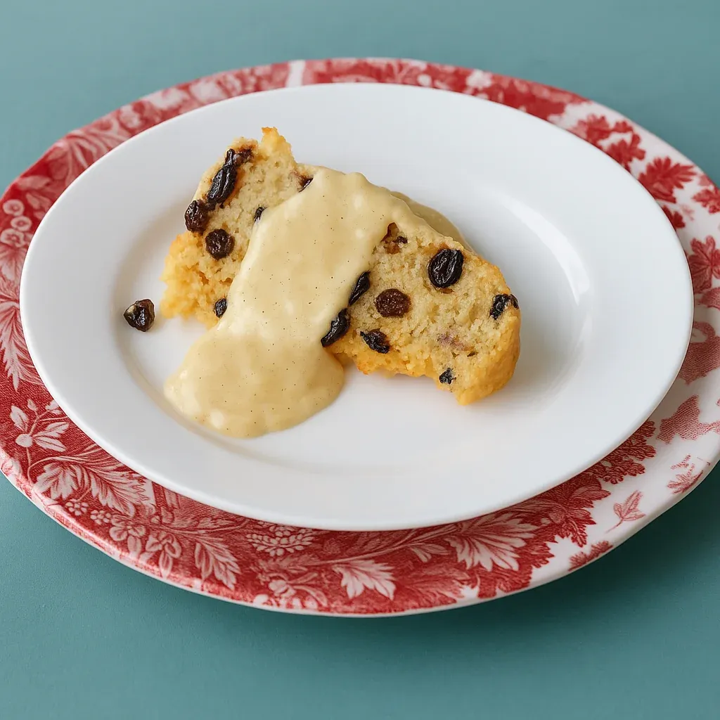 A slice of cake with icing on a plate.