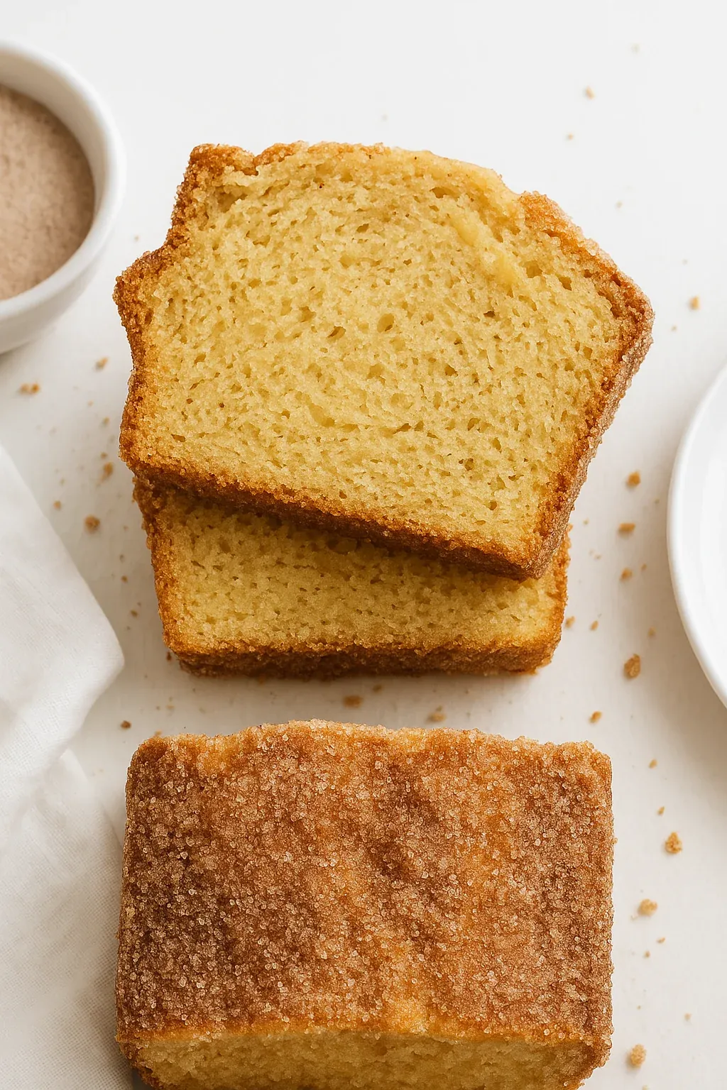 Two slices of bread with sugar on top.