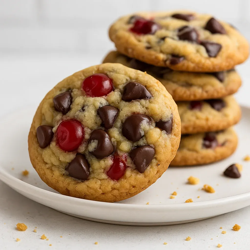 A plate of chocolate chip cookies.
