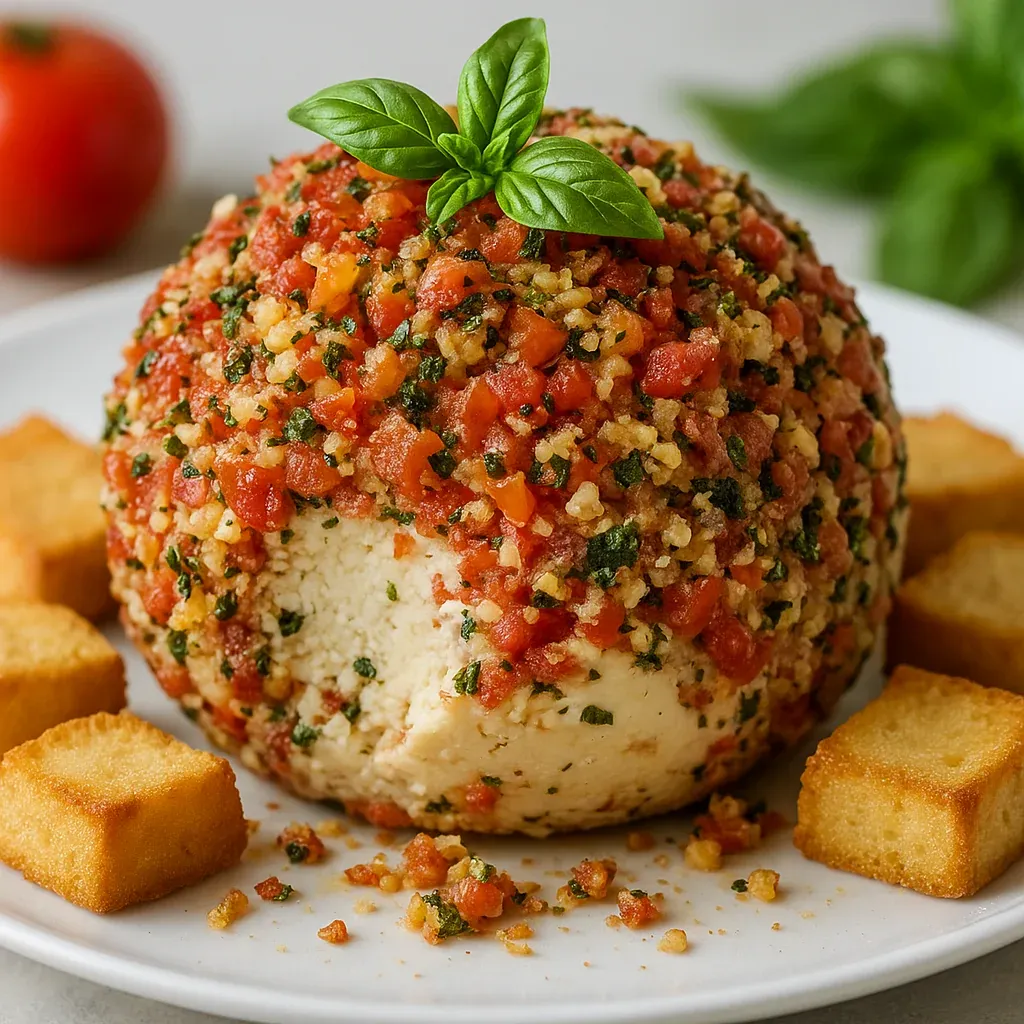 A plate of food with a tomato and basil on top.