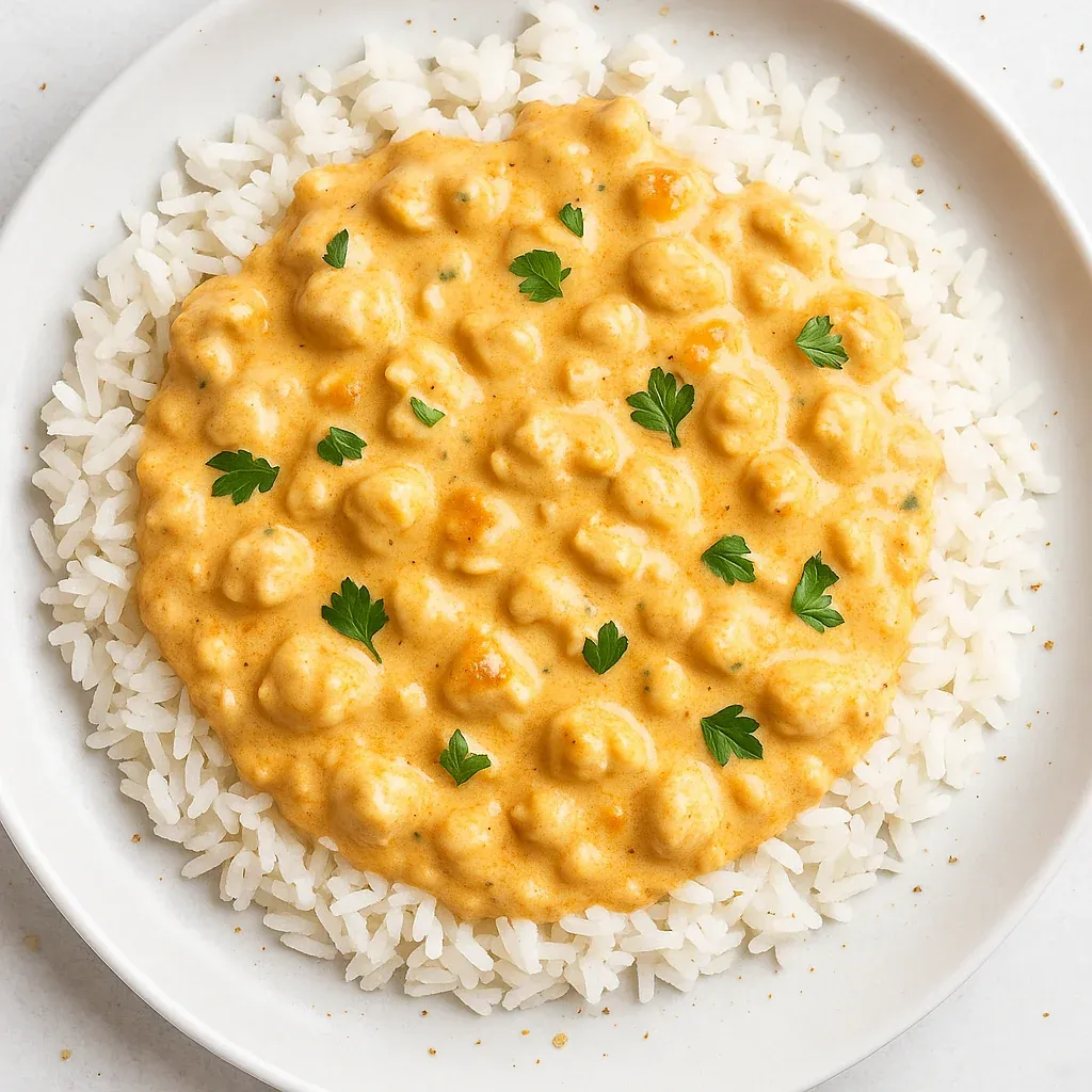 A plate of rice and chicken.