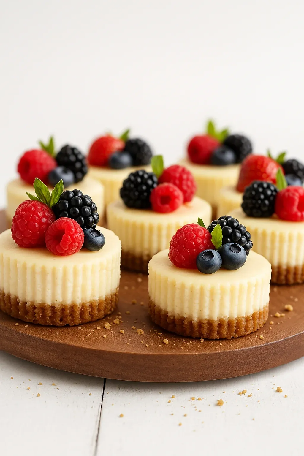 A plate of desserts with berries on top.